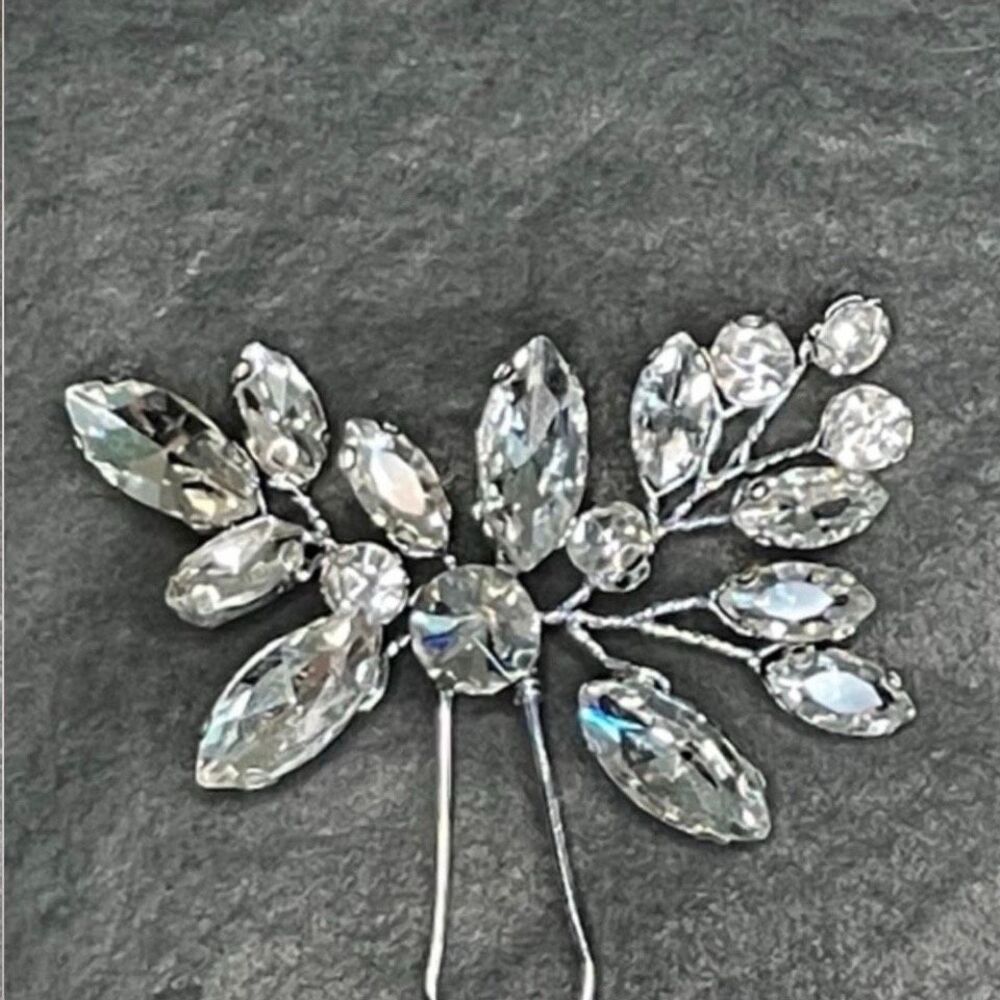 Crystal Leaf Hair Pins - Silver Bridal Hair Accessories - Picture 6 of 8